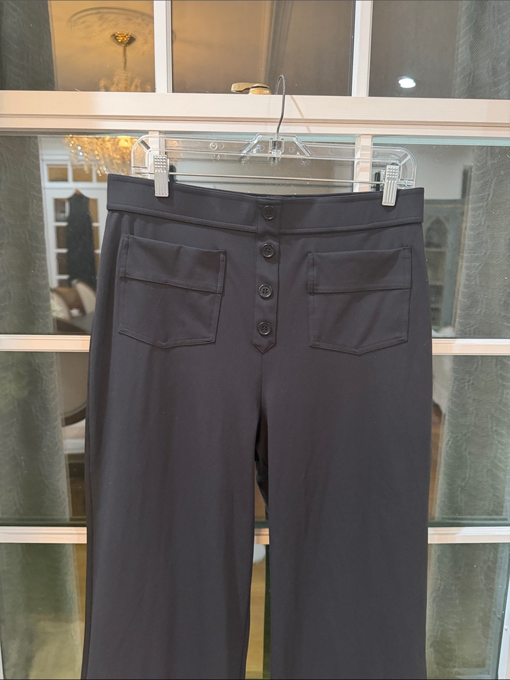 Halara Black Wide Leg Casual Pants Large Tall High Waisted Button Detail Comfort - Picture 3 of 13